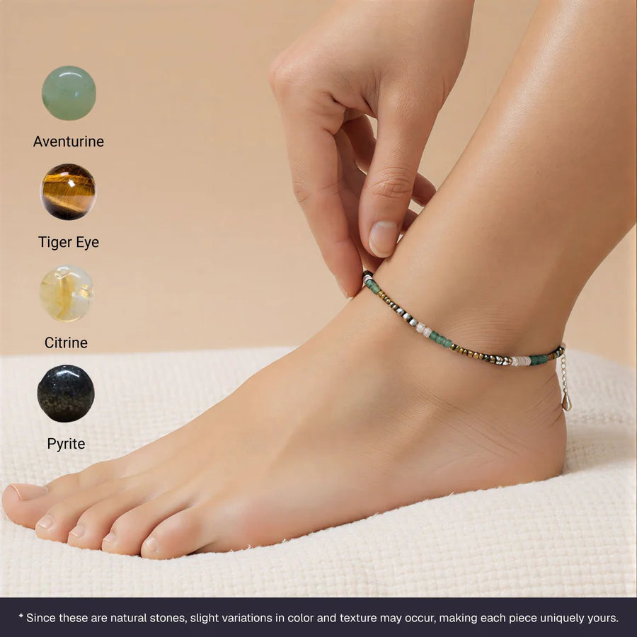 Money Magnet Anklet with Pyrite, Tiger Eye, Citrine & Aventurine Beads