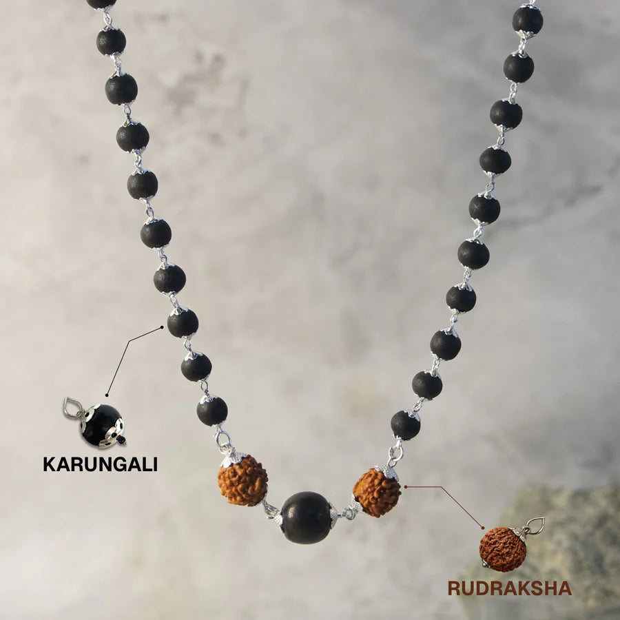 Silver Plated Trishakti Karungali Mala