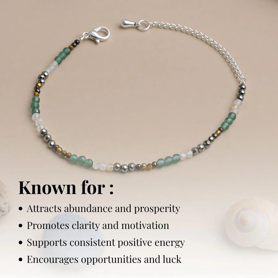 Money Magnet Anklet with Pyrite, Tiger Eye, Citrine & Aventurine Beads