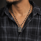 Silver Plated Karungali Necklace with Murugan Pendant