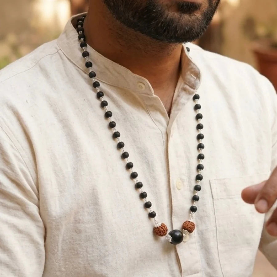 Silver Plated Trishakti Karungali Mala